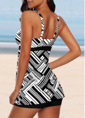 Multi Color swimwear,Geometric swimwear,ROTITA Color Block Wide Strap Geometric Print Tankini Top