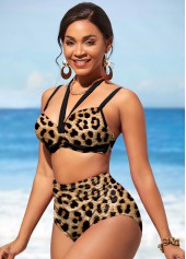 Dark Camel swimwear,Leopard swimwear,ROTITA High Waist Leopard Brown Bikini Set