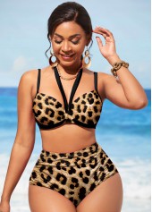 Rotita Leopardenbraunes Bikini-Set mit hoher Taille