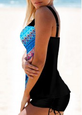 Cyan swimwear,Tribal swimwear,ROTITA Wide Strap Tribal Print Cyan Tankini Top
