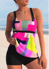 Hot Pink Geometric Print Tankini Set