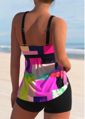 Hot Pink swimwear,Geometric swimwear,ROTITA Hot Pink Geometric Print Tankini Top