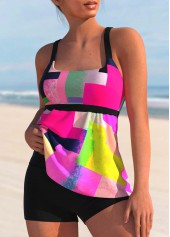 Hot Pink swimwear,Geometric swimwear,ROTITA Hot Pink Geometric Print Tankini Top