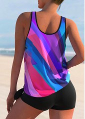 Rainbow Color swimwear,Geometric swimwear,ROTITA Mesh Stitching Geometric Print Rainbow Color Tankini Top