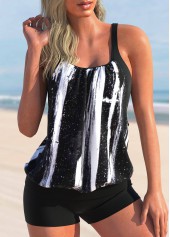 ROTITA Striped Black Wide Strap Tankini Top-No Bottom