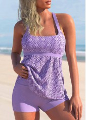 ROTITA Light Purple Lace Stitching Wide Strap Tankini Set