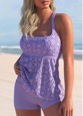 Light Purple swimwear,Plain Color swimwear,ROTITA Light Purple Lace Stitching Wide Strap Tankini Set