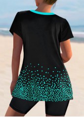 Black swimwear,Dot swimwear,ROTITA Black Split Neck Short Sleeve Tankini Set