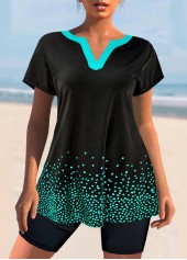 ROTITA Black Split Neck Short Sleeve Tankini Set