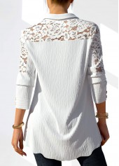White tops,Plain Color tops,ROTITA Lace Stitching White Button Detail Blouse
