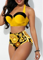 Yellow swimwear,Paisley swimwear,ROTITA Paisley Print High Waisted Yellow Bikini Set