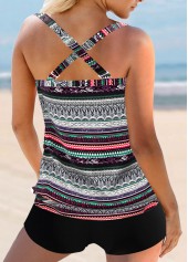 Multi Color swimwear,Tribal swimwear,ROTITA Multi Color Cross Strap Tribal Print Tankini Top