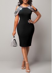 ROTITA Cold Shoulder Black Sequin Short Sleeve Dress
