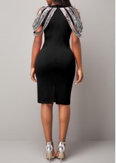 Black dresses,Contrast Color dresses,ROTITA Cold Shoulder Black Sequin Short Sleeve Dress