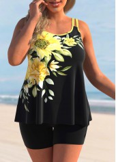 ROTITA Yellow Sunflower Print Plus Size Tankini Set