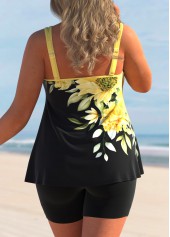 Yellow plus size,Plants plus size,ROTITA Yellow Sunflower Print Plus Size Tankini Set