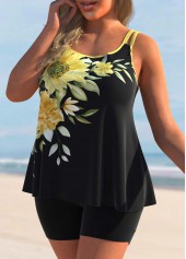 Yellow plus size,Plants plus size,ROTITA Yellow Sunflower Print Plus Size Tankini Set