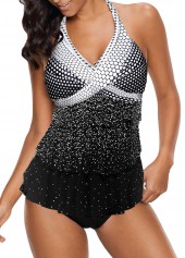 Polka Dot Black Ombre Layered Tankini Set