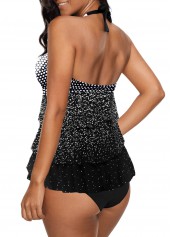 Black swimwear,Dot swimwear,ROTITA Polka Dot Black Ombre Layered Tankini Top