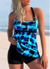 Tie Dye Print Cyan Tankini Set