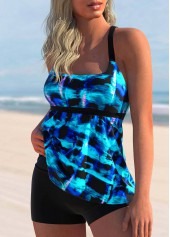 Cyan swimwear,Tie Dye swimwear,ROTITA Tie Dye Print Cyan Tankini Top