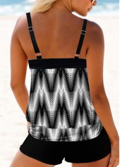 Black swimwear,Geometric swimwear,ROTITA Geometric Print Black Double Straps Tankini Top