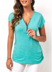 Quarter Zip Cyan Side Shirred T Shirt