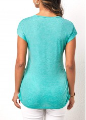 Cyan tops,Plain Color tops,Quarter Zip Cyan Side Shirred T Shirt