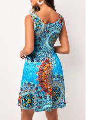 Tribal dresses,Wide Strap Tribal Print Sky Blue Dress