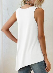 White tops,Plain Color tops,Asymmetric Hem White Decorative Button Tank Top