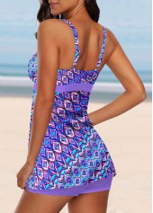 Light Purple swimwear,Tribal swimwear,ROTITA Wide Strap Light Purple Tribal Print Tankini Set