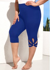 Floral Design Royal Blue Plus Size High Waisted Shorts