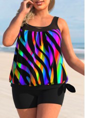 Plus Size Black Colorful Print Tankini Set