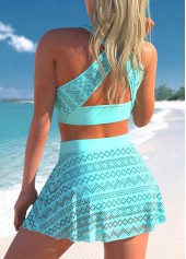 Cyan swimwear,Plain Color swimwear,ROTITA Cyan Lace Patchwork High Waisted Bikini Set