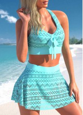 Cyan swimwear,Plain Color swimwear,ROTITA Cyan Lace Patchwork High Waisted Bikini Set
