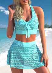 ROTITA Cyan Lace Patchwork High Waisted Bikini Set