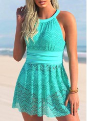 Cyan swimwear,Plain Color swimwear,ROTITA Lace Patchwork Cyan Swimdress and Shorts