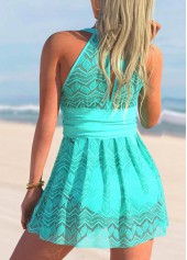 Cyan swimwear,Plain Color swimwear,ROTITA Lace Patchwork Cyan Swimdress and Shorts