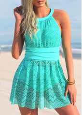 ROTITA Lace Patchwork Cyan Swimdress and Shorts