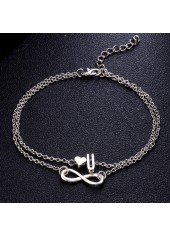 Layered Silver Letter and Heart Design Anklet