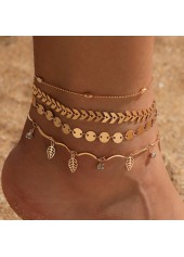 Layered Gold Leaf Design Anklet Set