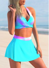 Cyan swimwear,Dazzle Colorful swimwear,ROTITA Colorful Print High Waisted Cyan Bikini Set