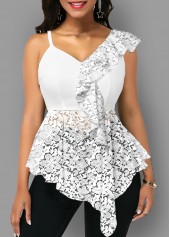 ROTITA Flounce White Asymmetric Hem Tank Top