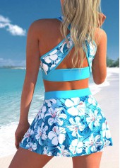 Cyan plus size,Floral plus size,ROTITA Floral Print Plus Size Cyan High Waisted Bikini Set