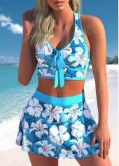 Cyan plus size,Floral plus size,ROTITA Floral Print Plus Size Cyan High Waisted Bikini Set