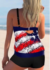 Multi Color swimwear,Flag swimwear,ROTITA American Flag Print Cross Strap Multi Color Tankini Set
