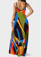 Multi Color dresses,Geometric dresses,Spaghetti Strap Geometric Print Double Side Pockets Dress