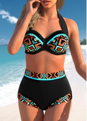ROTITA Tribal Print High Waisted Black Bikini Set