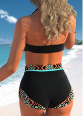 Black swimwear,Tribal swimwear,ROTITA Tribal Print High Waisted Black Bikini Set