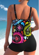 Multi Color plus size,Paisley plus size,ROTITA Paisley Print Plus Size Double Straps Tankini Set 